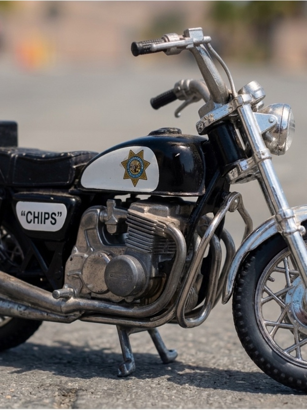 Chips Police Motorcycle Toy - Black and Silver Patrol Bike